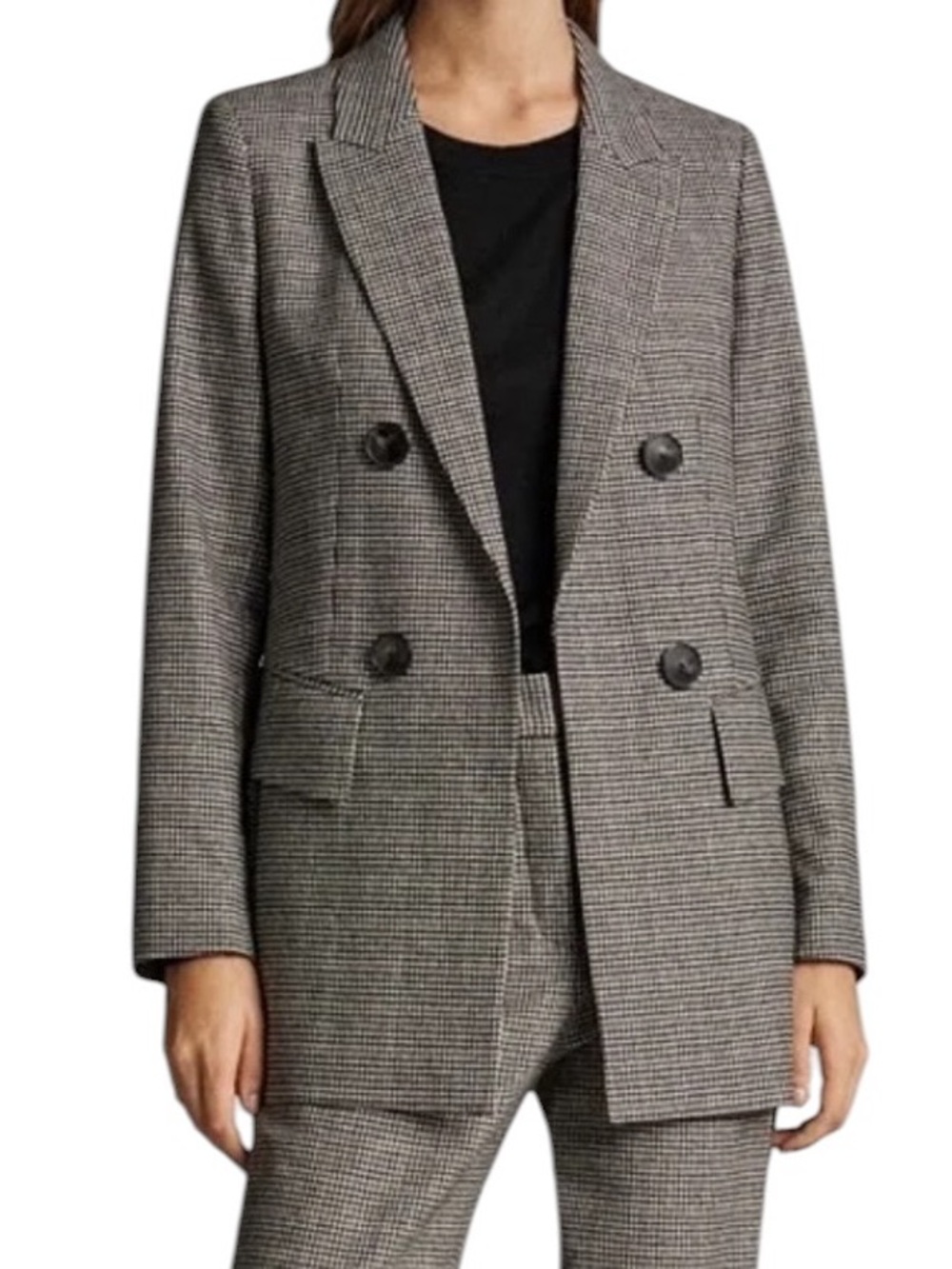 Massimo Dutti Houndstooth Wool Blend Open Front Double Breasted Blazer‎ Size 4 - Picture 5 of 10